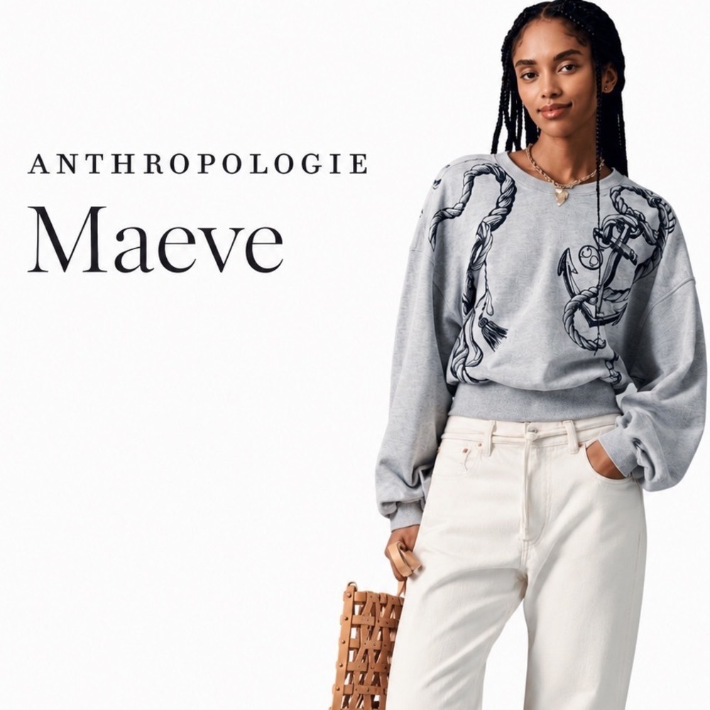 Maeve Heather Grey Nautical Graphic Sweatshirt‎ Medium
